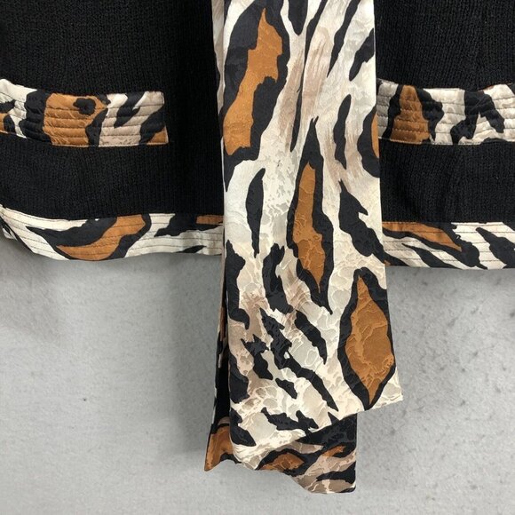 Vintage Anne Crimmins  Sweater Womens Small Black Cheetah Print Career Scarf 80s - Picture 14 of 16